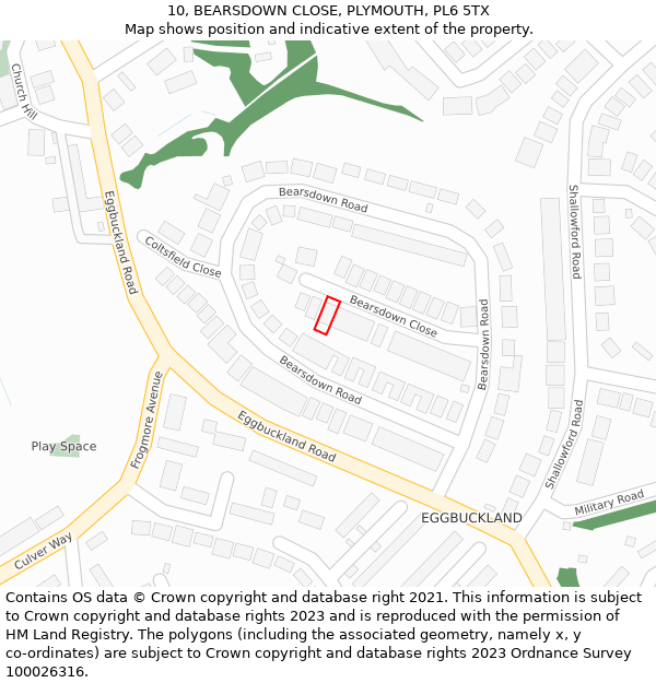 10, BEARSDOWN CLOSE, PLYMOUTH, PL6 5TX: Location map and indicative extent of plot