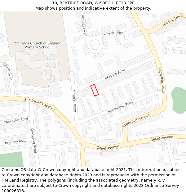 10, BEATRICE ROAD, WISBECH, PE13 3PE: Location map and indicative extent of plot