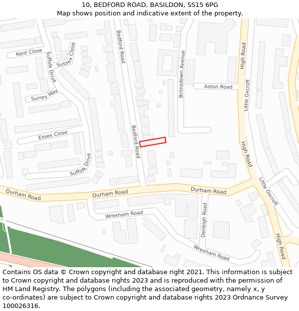 10, BEDFORD ROAD, BASILDON, SS15 6PG: Location map and indicative extent of plot