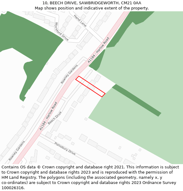 10, BEECH DRIVE, SAWBRIDGEWORTH, CM21 0AA: Location map and indicative extent of plot