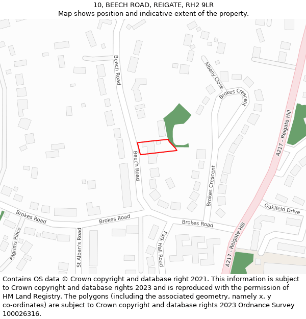 10, BEECH ROAD, REIGATE, RH2 9LR: Location map and indicative extent of plot