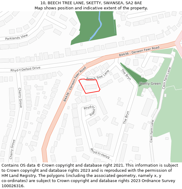 10, BEECH TREE LANE, SKETTY, SWANSEA, SA2 8AE: Location map and indicative extent of plot