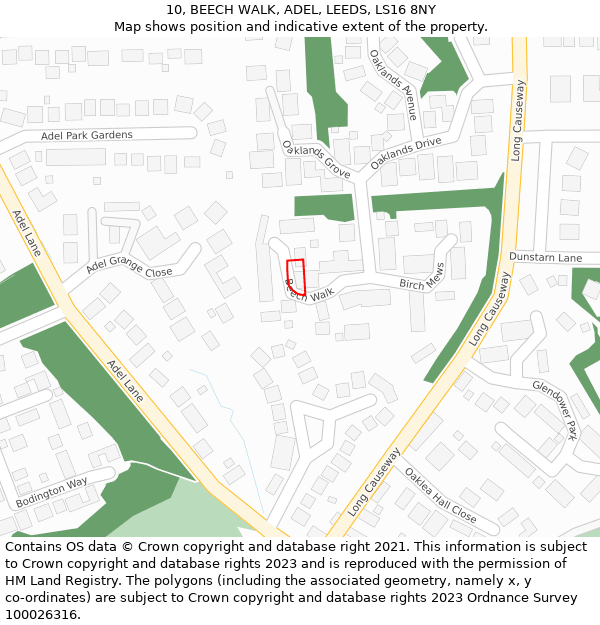 10, BEECH WALK, ADEL, LEEDS, LS16 8NY: Location map and indicative extent of plot