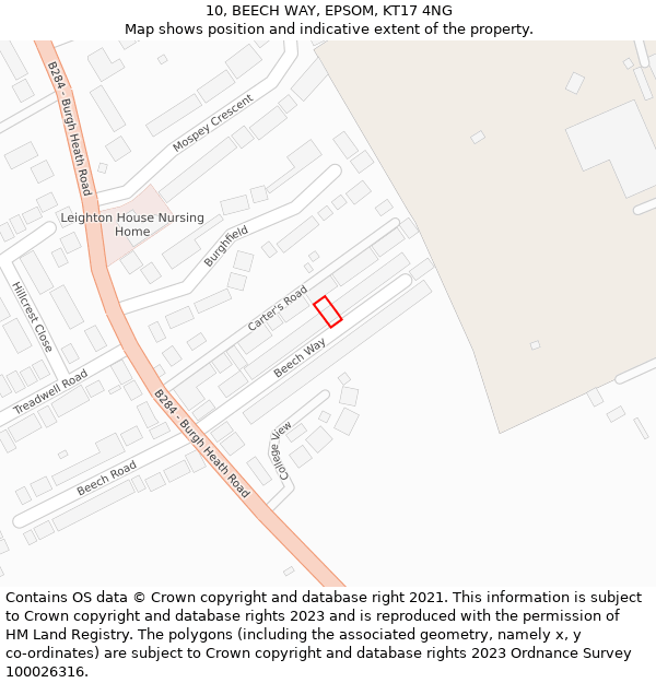 10, BEECH WAY, EPSOM, KT17 4NG: Location map and indicative extent of plot