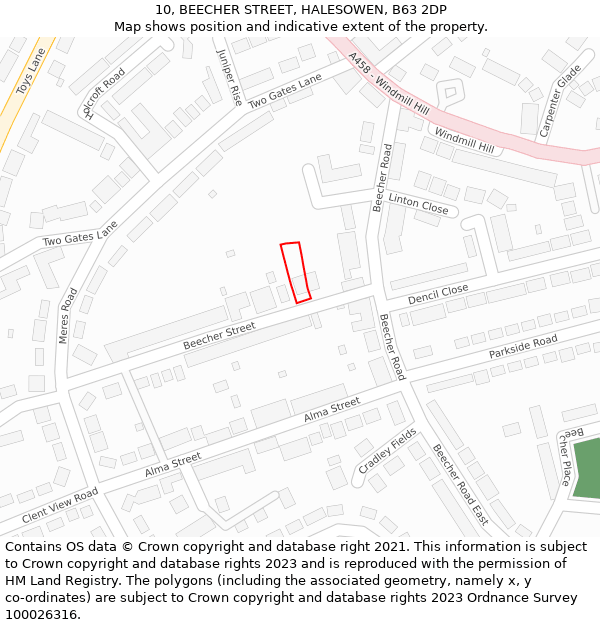 10, BEECHER STREET, HALESOWEN, B63 2DP: Location map and indicative extent of plot