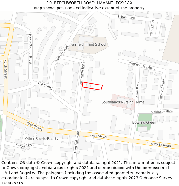 10, BEECHWORTH ROAD, HAVANT, PO9 1AX: Location map and indicative extent of plot