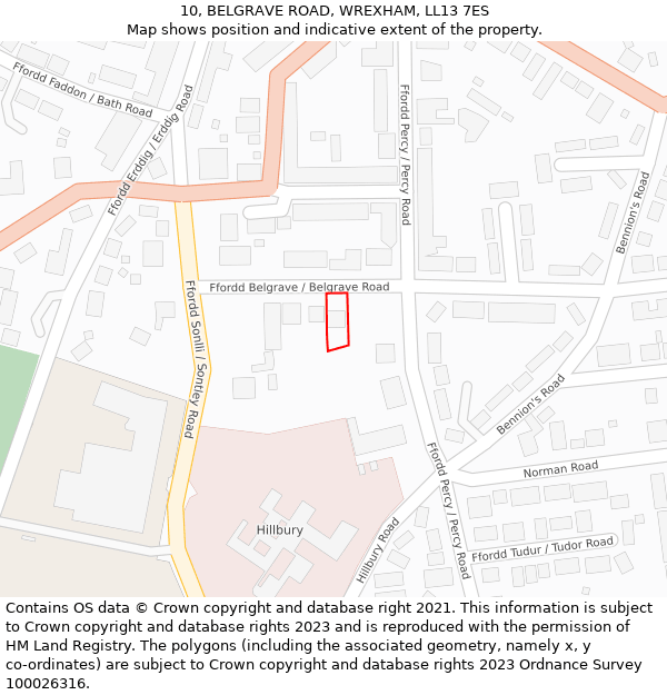10, BELGRAVE ROAD, WREXHAM, LL13 7ES: Location map and indicative extent of plot