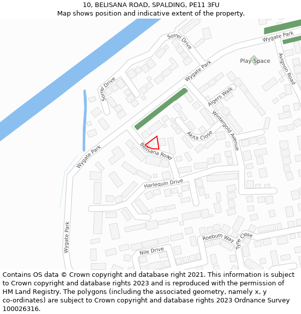 10, BELISANA ROAD, SPALDING, PE11 3FU: Location map and indicative extent of plot