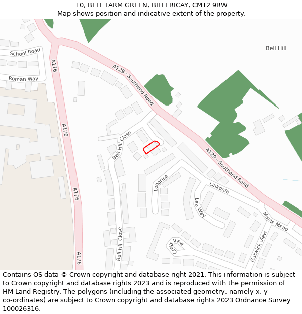 10, BELL FARM GREEN, BILLERICAY, CM12 9RW: Location map and indicative extent of plot