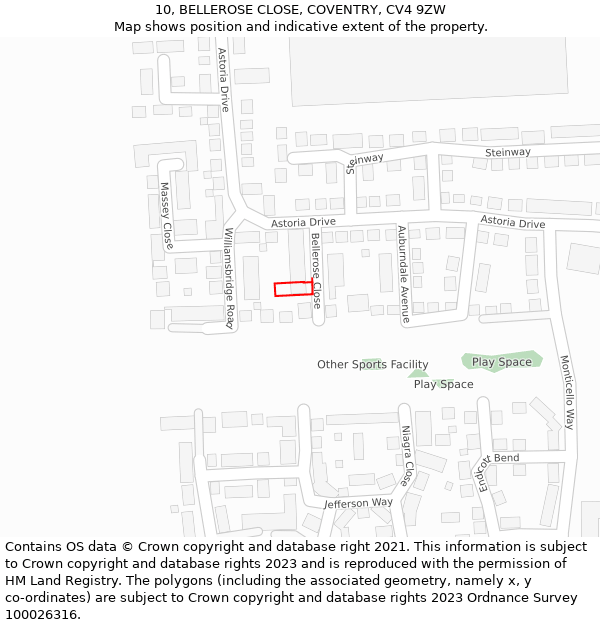 10, BELLEROSE CLOSE, COVENTRY, CV4 9ZW: Location map and indicative extent of plot