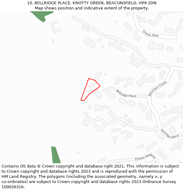 10, BELLRIDGE PLACE, KNOTTY GREEN, BEACONSFIELD, HP9 2DN: Location map and indicative extent of plot