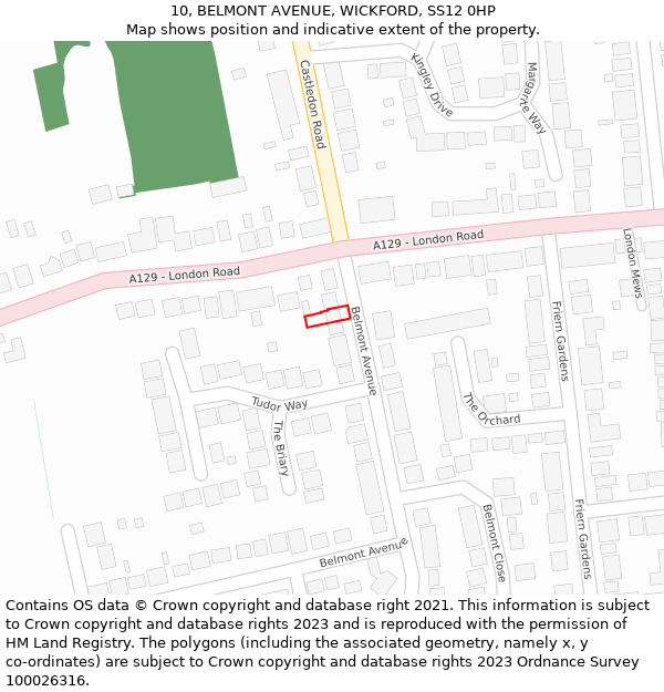 10, BELMONT AVENUE, WICKFORD, SS12 0HP: Location map and indicative extent of plot