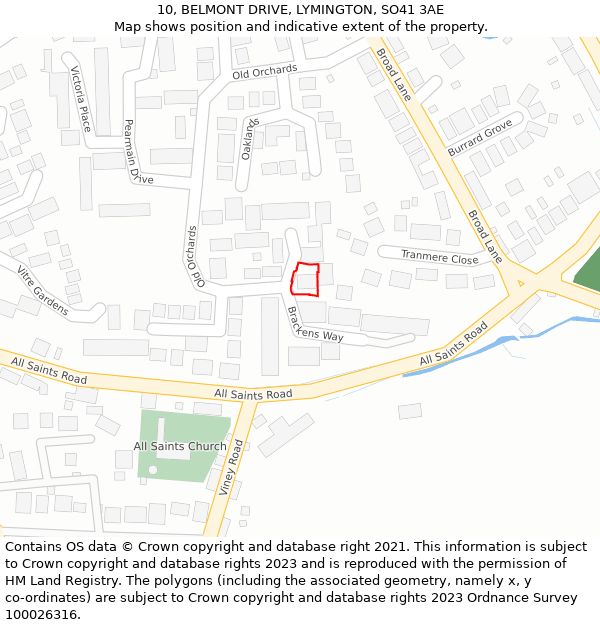 10, BELMONT DRIVE, LYMINGTON, SO41 3AE: Location map and indicative extent of plot