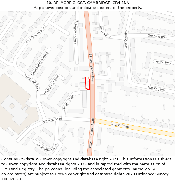 10, BELMORE CLOSE, CAMBRIDGE, CB4 3NN: Location map and indicative extent of plot