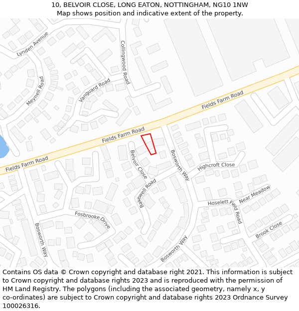 10, BELVOIR CLOSE, LONG EATON, NOTTINGHAM, NG10 1NW: Location map and indicative extent of plot