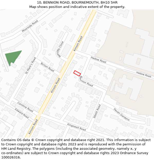 10, BENNION ROAD, BOURNEMOUTH, BH10 5HR: Location map and indicative extent of plot