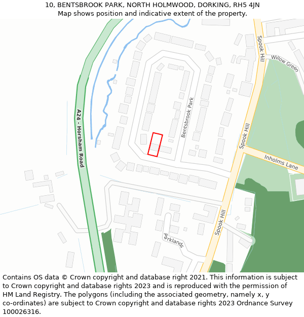 10, BENTSBROOK PARK, NORTH HOLMWOOD, DORKING, RH5 4JN: Location map and indicative extent of plot