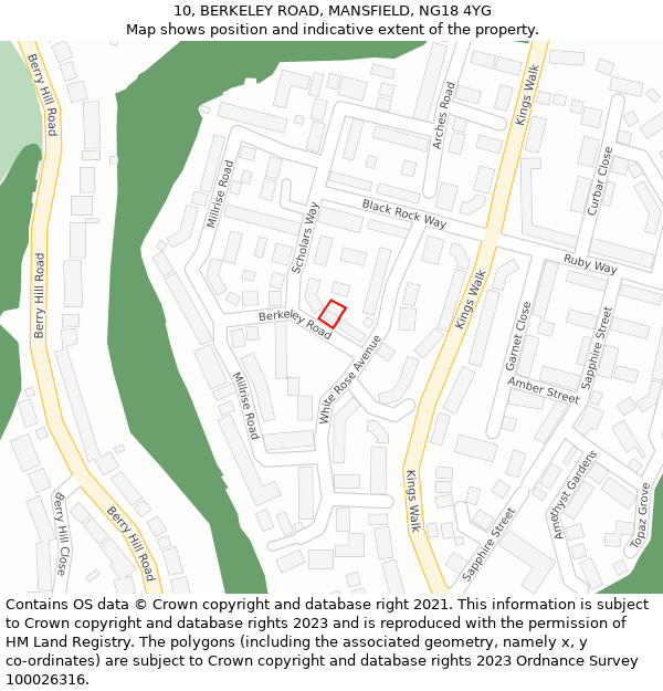 10, BERKELEY ROAD, MANSFIELD, NG18 4YG: Location map and indicative extent of plot