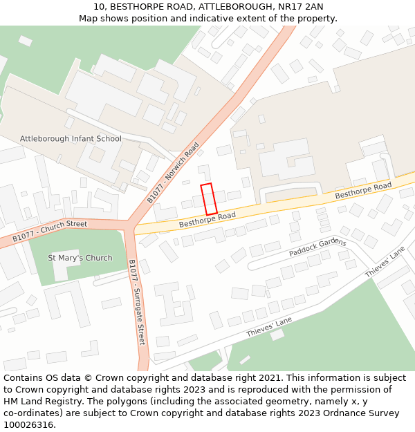 10, BESTHORPE ROAD, ATTLEBOROUGH, NR17 2AN: Location map and indicative extent of plot