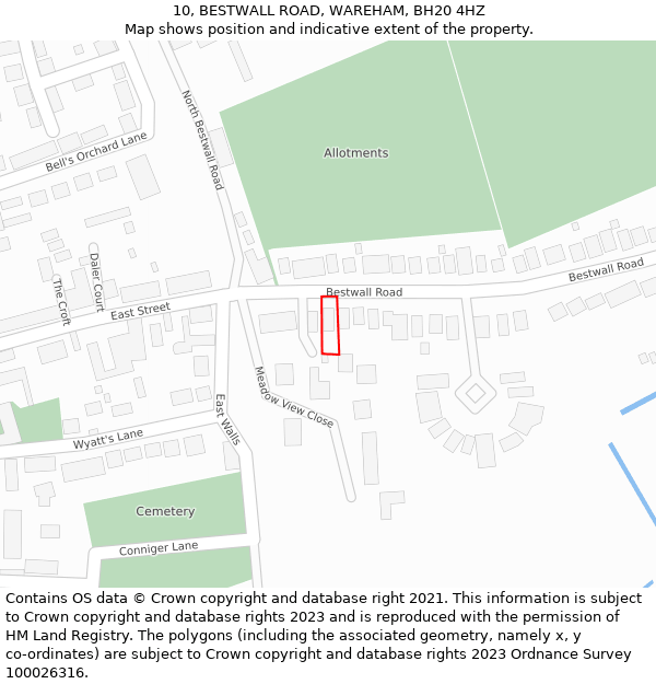 10, BESTWALL ROAD, WAREHAM, BH20 4HZ: Location map and indicative extent of plot