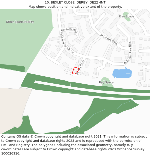10, BEXLEY CLOSE, DERBY, DE22 4NT: Location map and indicative extent of plot