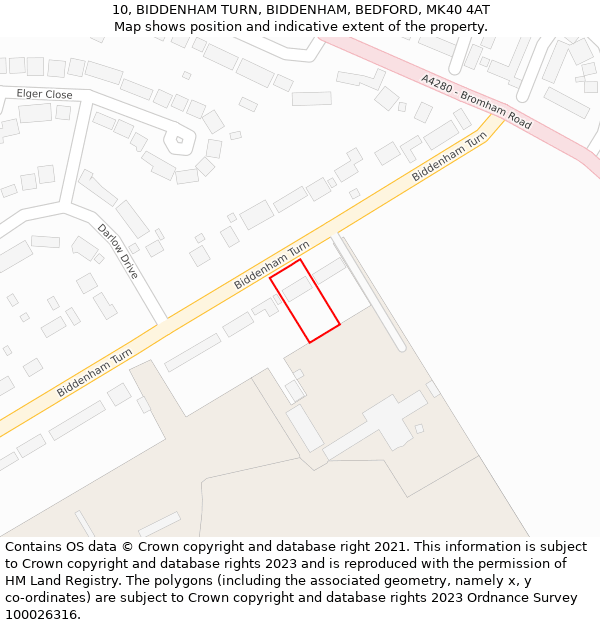 10, BIDDENHAM TURN, BIDDENHAM, BEDFORD, MK40 4AT: Location map and indicative extent of plot