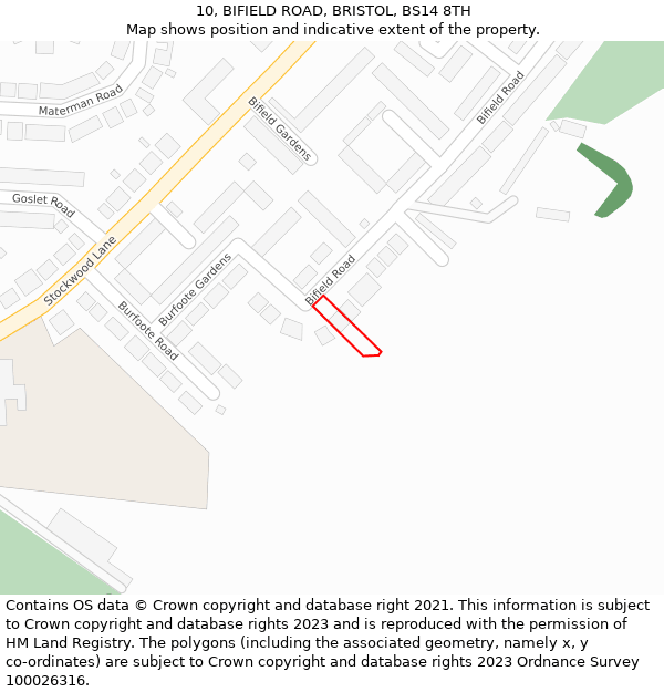 10, BIFIELD ROAD, BRISTOL, BS14 8TH: Location map and indicative extent of plot