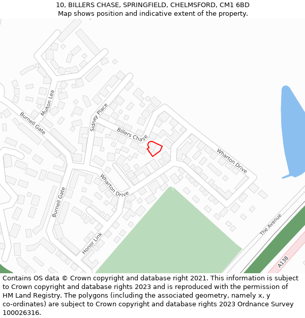 10, BILLERS CHASE, SPRINGFIELD, CHELMSFORD, CM1 6BD: Location map and indicative extent of plot