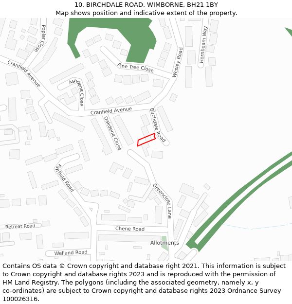 10, BIRCHDALE ROAD, WIMBORNE, BH21 1BY: Location map and indicative extent of plot