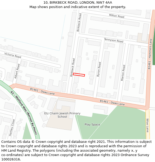 10, BIRKBECK ROAD, LONDON, NW7 4AA: Location map and indicative extent of plot