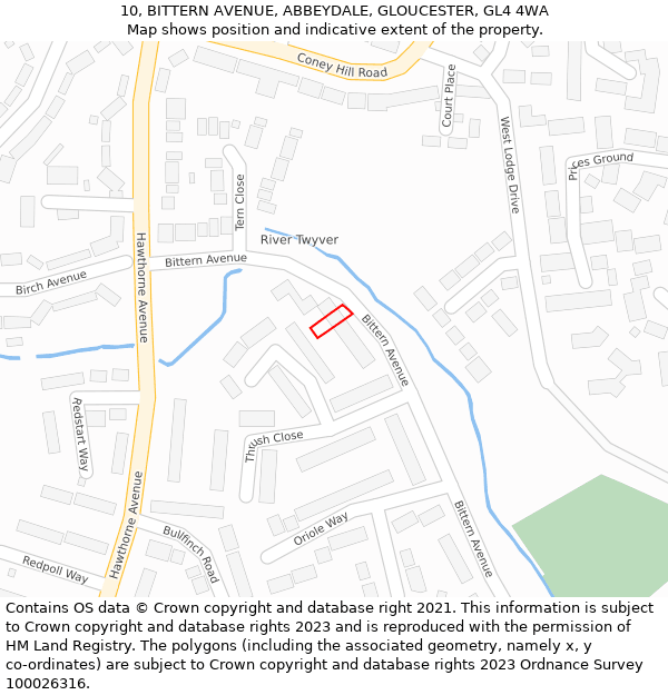10, BITTERN AVENUE, ABBEYDALE, GLOUCESTER, GL4 4WA: Location map and indicative extent of plot