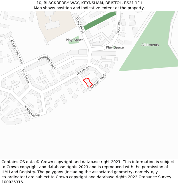 10, BLACKBERRY WAY, KEYNSHAM, BRISTOL, BS31 1FH: Location map and indicative extent of plot