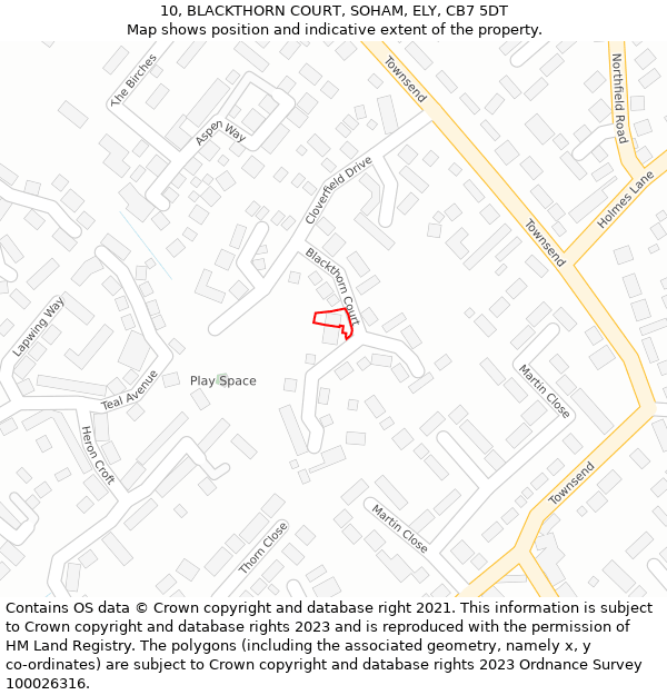 10, BLACKTHORN COURT, SOHAM, ELY, CB7 5DT: Location map and indicative extent of plot