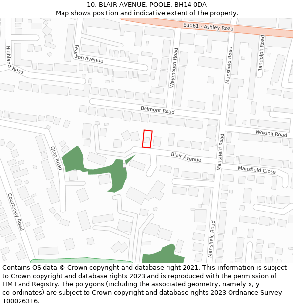 10, BLAIR AVENUE, POOLE, BH14 0DA: Location map and indicative extent of plot