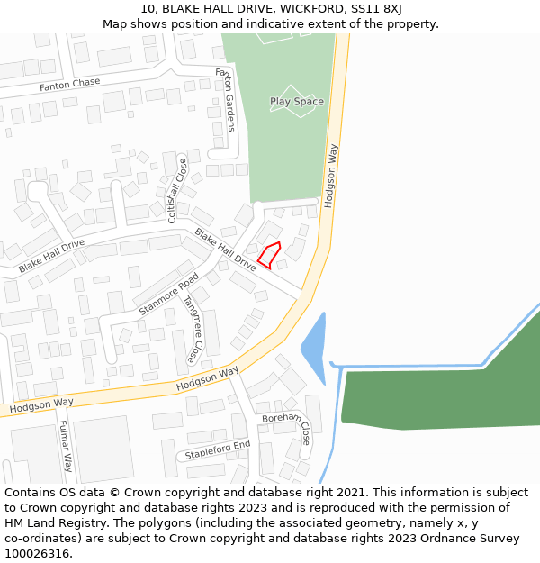 10, BLAKE HALL DRIVE, WICKFORD, SS11 8XJ: Location map and indicative extent of plot