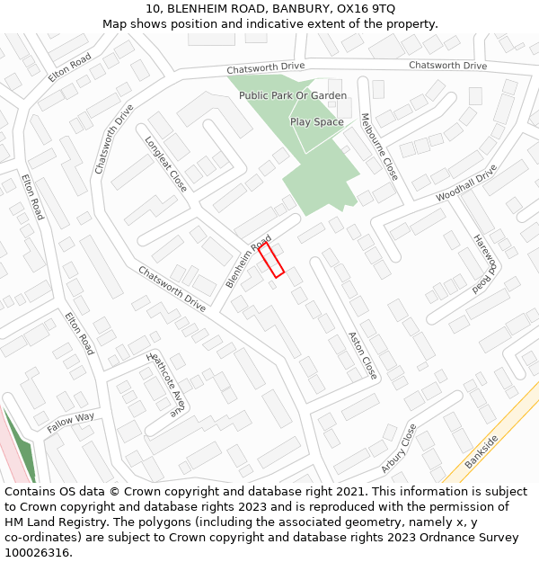 10, BLENHEIM ROAD, BANBURY, OX16 9TQ: Location map and indicative extent of plot