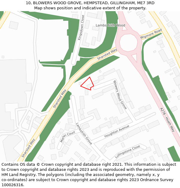 10, BLOWERS WOOD GROVE, HEMPSTEAD, GILLINGHAM, ME7 3RD: Location map and indicative extent of plot