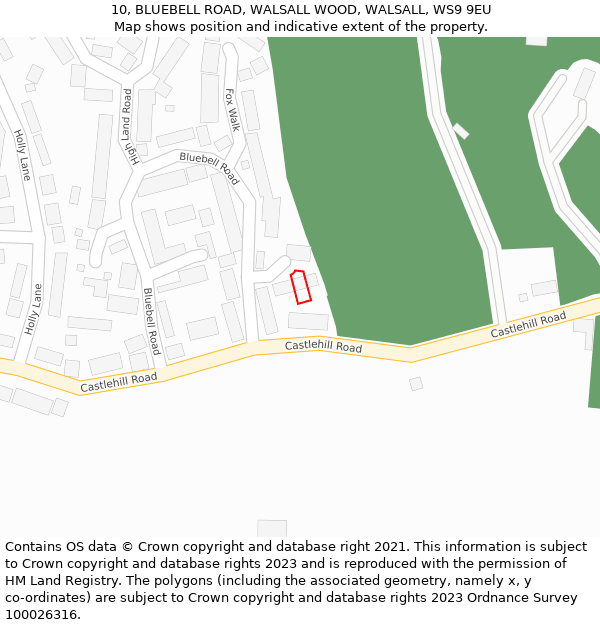 10, BLUEBELL ROAD, WALSALL WOOD, WALSALL, WS9 9EU: Location map and indicative extent of plot