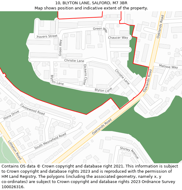 10, BLYTON LANE, SALFORD, M7 3BR: Location map and indicative extent of plot