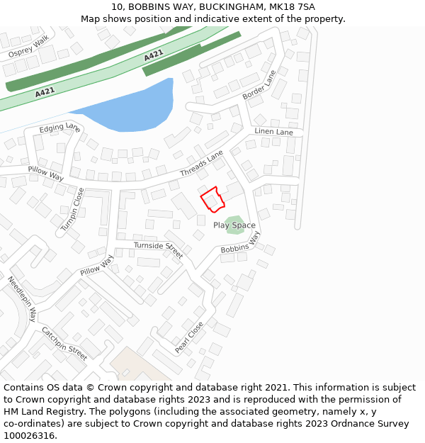 10, BOBBINS WAY, BUCKINGHAM, MK18 7SA: Location map and indicative extent of plot