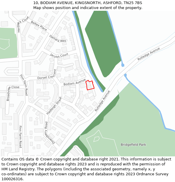 10, BODIAM AVENUE, KINGSNORTH, ASHFORD, TN25 7BS: Location map and indicative extent of plot