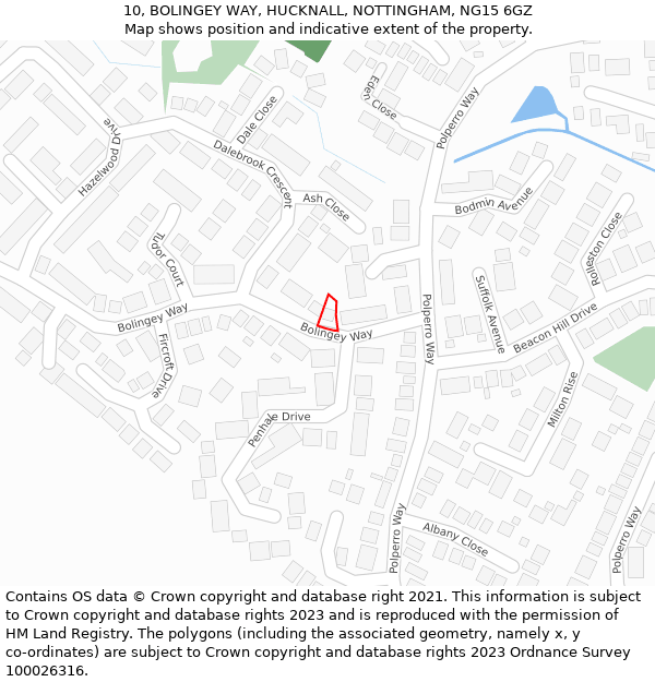 10, BOLINGEY WAY, HUCKNALL, NOTTINGHAM, NG15 6GZ: Location map and indicative extent of plot