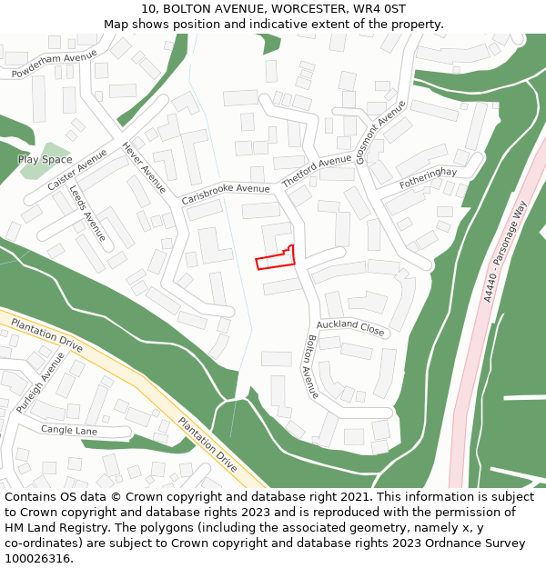 10, BOLTON AVENUE, WORCESTER, WR4 0ST: Location map and indicative extent of plot