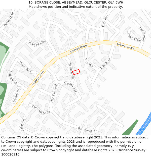 10, BORAGE CLOSE, ABBEYMEAD, GLOUCESTER, GL4 5WH: Location map and indicative extent of plot