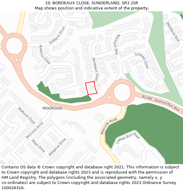 10, BORDEAUX CLOSE, SUNDERLAND, SR3 2SR: Location map and indicative extent of plot