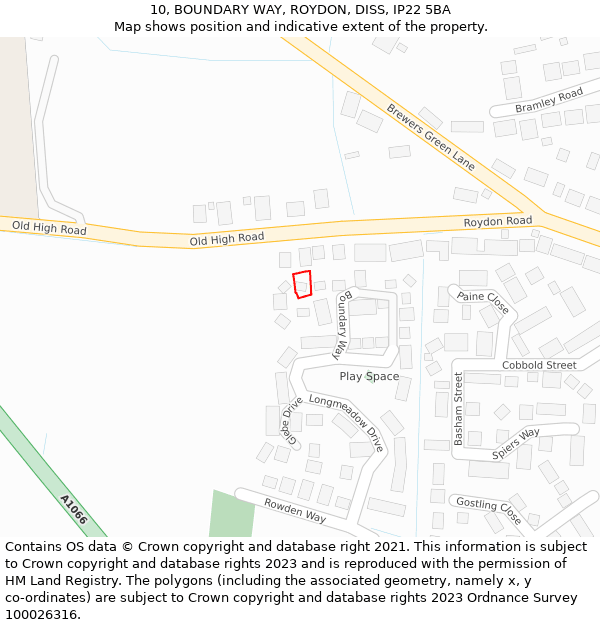 10, BOUNDARY WAY, ROYDON, DISS, IP22 5BA: Location map and indicative extent of plot