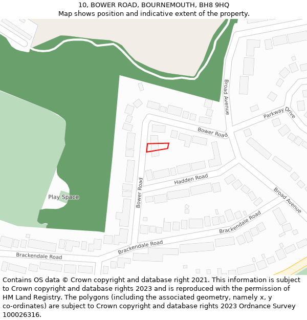 10, BOWER ROAD, BOURNEMOUTH, BH8 9HQ: Location map and indicative extent of plot