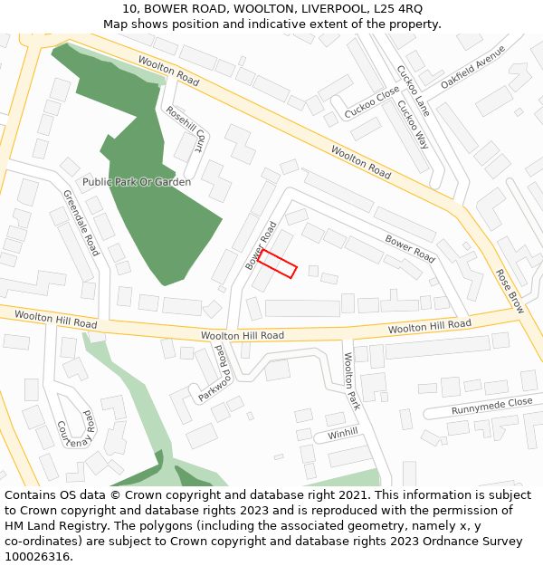 10, BOWER ROAD, WOOLTON, LIVERPOOL, L25 4RQ: Location map and indicative extent of plot