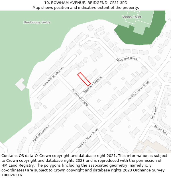 10, BOWHAM AVENUE, BRIDGEND, CF31 3PD: Location map and indicative extent of plot
