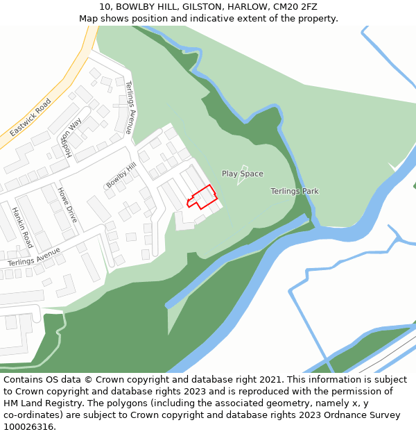 10, BOWLBY HILL, GILSTON, HARLOW, CM20 2FZ: Location map and indicative extent of plot
